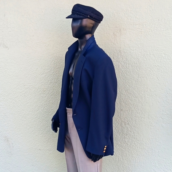 GARRISON PARK MEN'S VINTAGE PURE WOOL NAVY BLUE BLAZER W/GOLD BUTTON ACCENTS - Picture 3 of 17